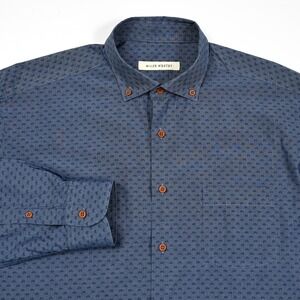 Miller Westby Mens Button Down‎ Geometric Bicycles Long Sleeve Blue Large Preppy